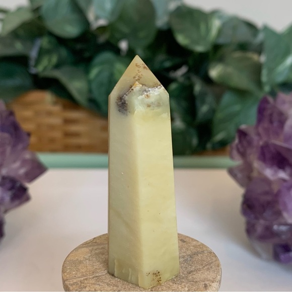 Yellow Dendritic Feather Jasper Tower Point Wand Crystal Healing Obelisk 2 3/8" - Picture 1 of 13